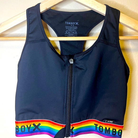 TomboyX Other - TomboyX Zip Swim Top Black Rainbow Racerback Style XS Unisex